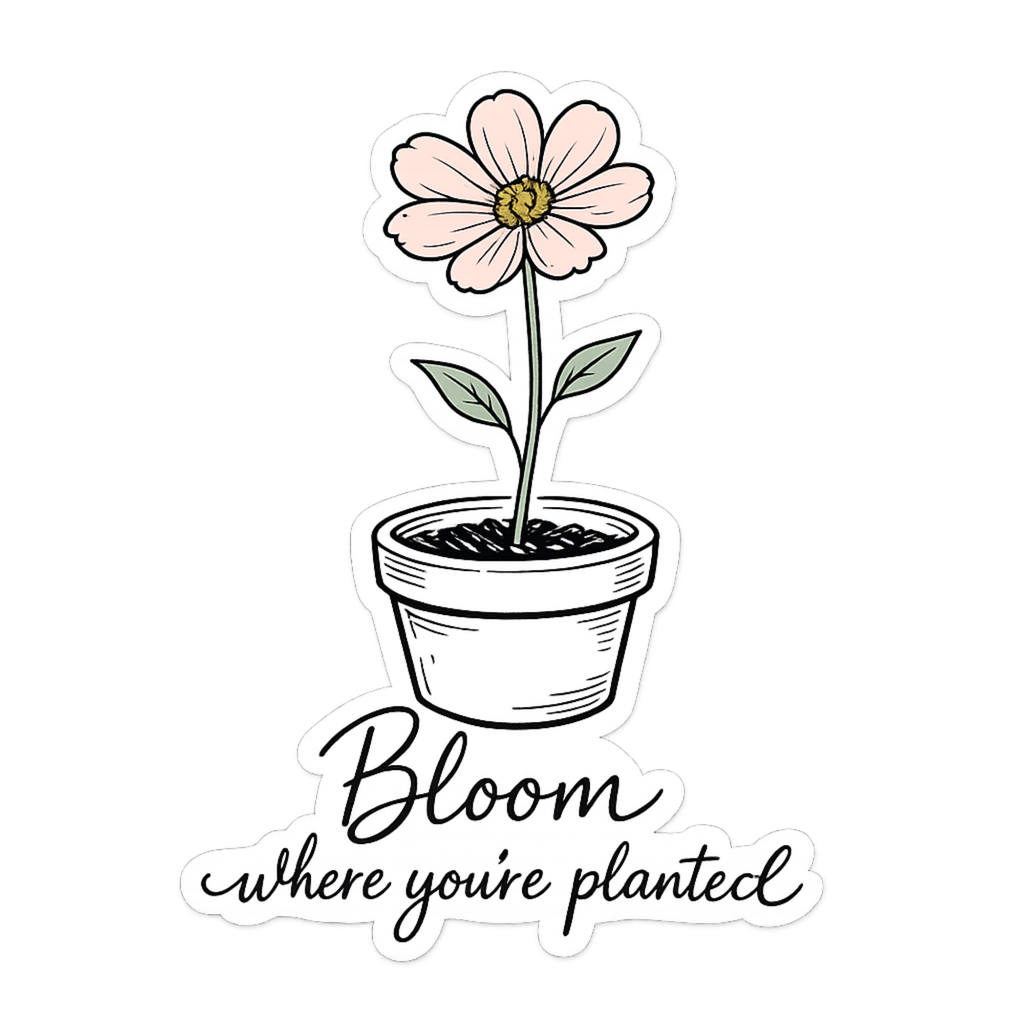Bloom Where You're Planted | Floral Motivational Sticker PNG | Digital Die-Cut | Cricut & Planner Ready