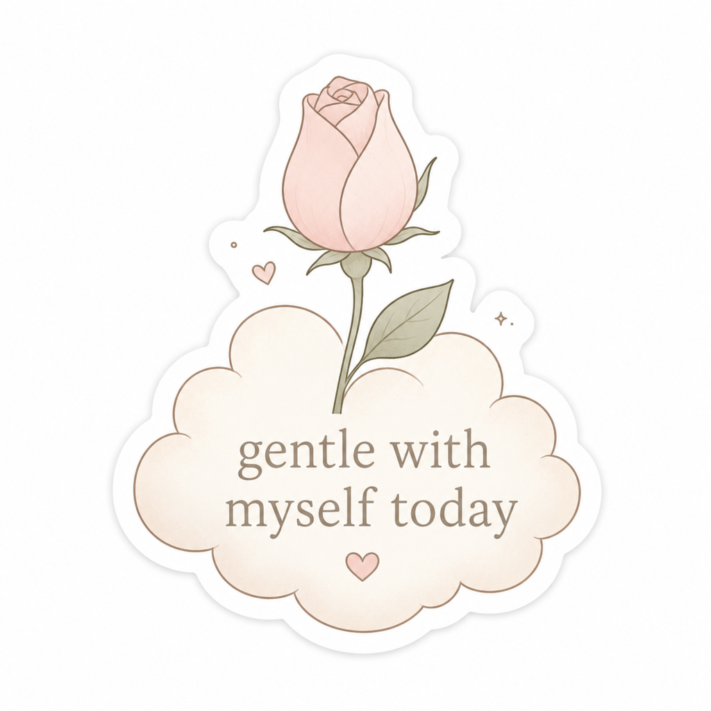 Gentle With Myself Today Printable Sticker | Self-Care Affirmation PNG | Floral Rose Digital Die-Cut Sticker | Journal, Planner & Cricut Design | Instant Download